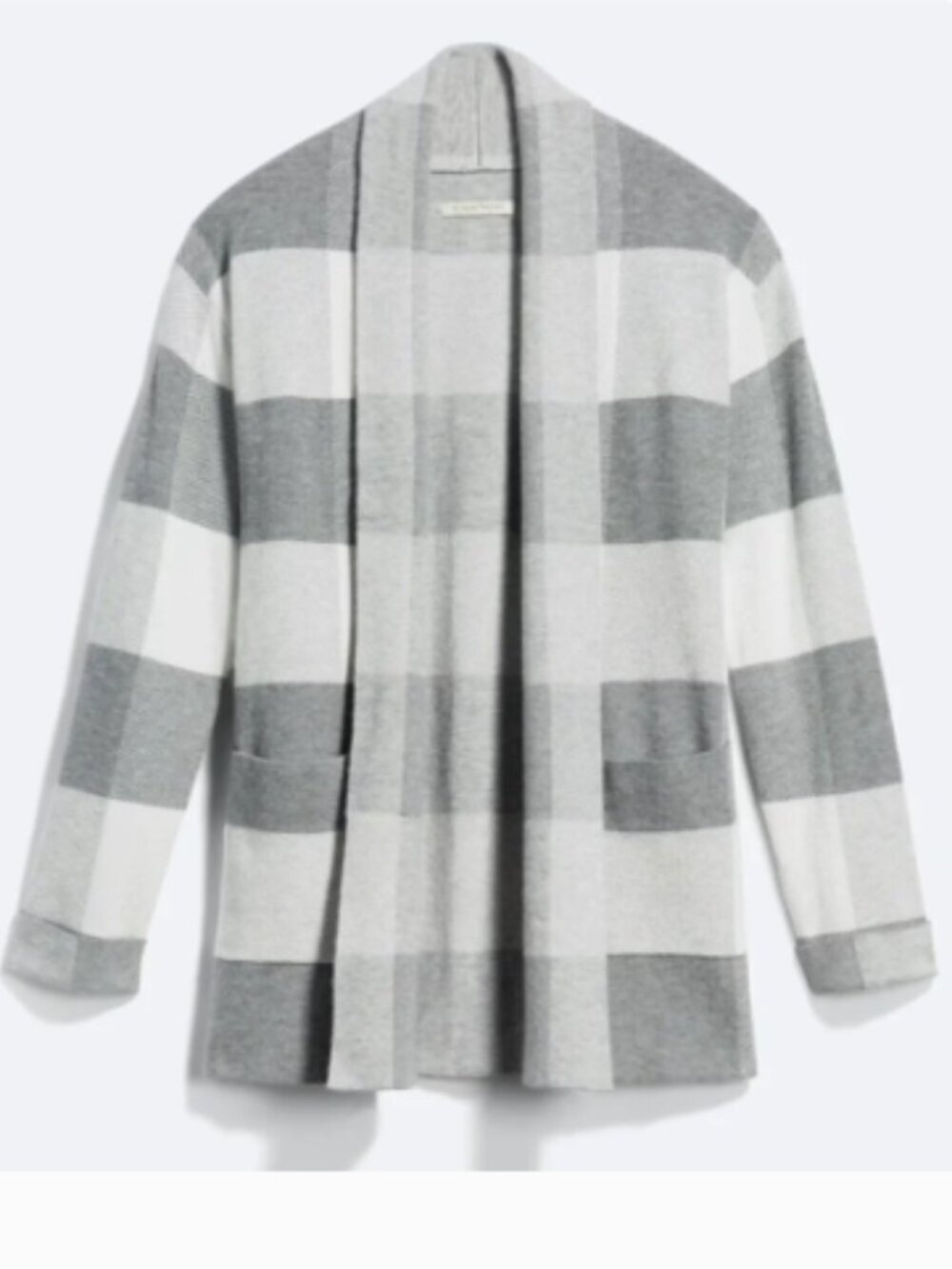 Market & Spruce Women's Size Small Buffalo Plaid Open Front Cardigan Gray White